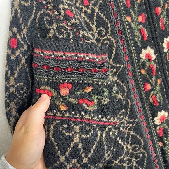 Vintage Icelandic Design 100% wool Floral European Style Zip Jacket Size: M - Picture 6 of 10